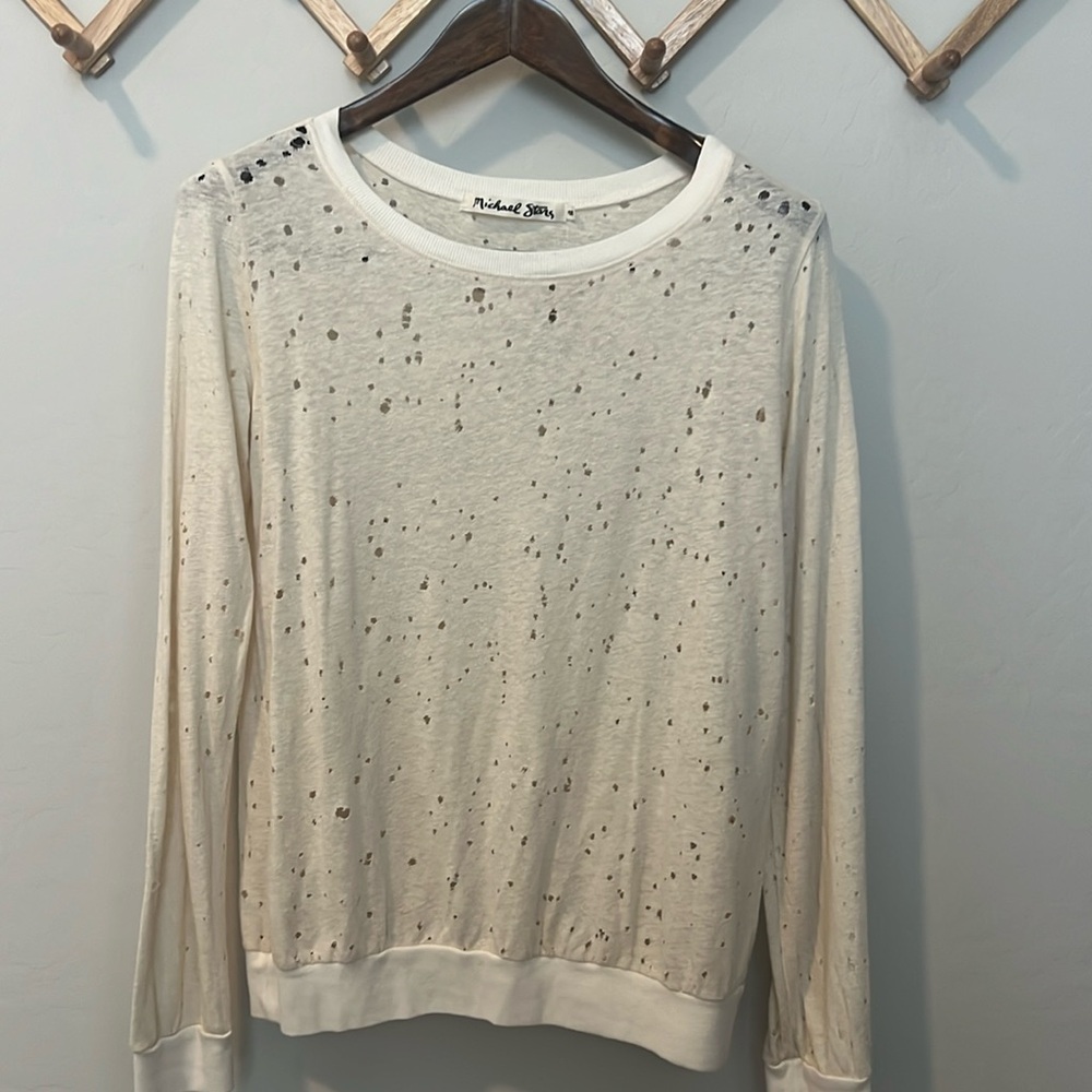 Michael Stars Ripped Textured Jersey Long Sleeve Sweatshirt